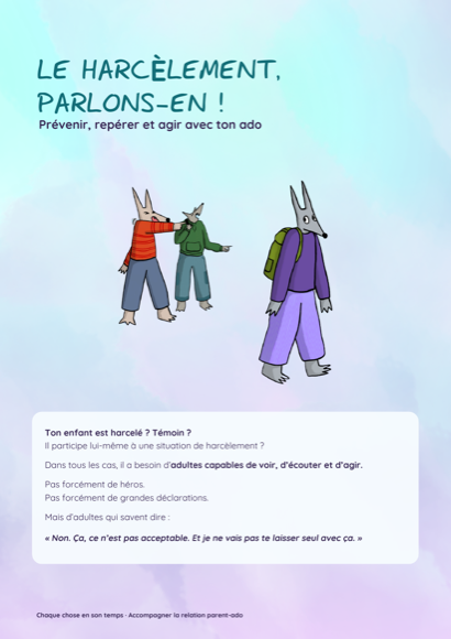 Couverture du guide « Le harcèlement, parlons-en ! »